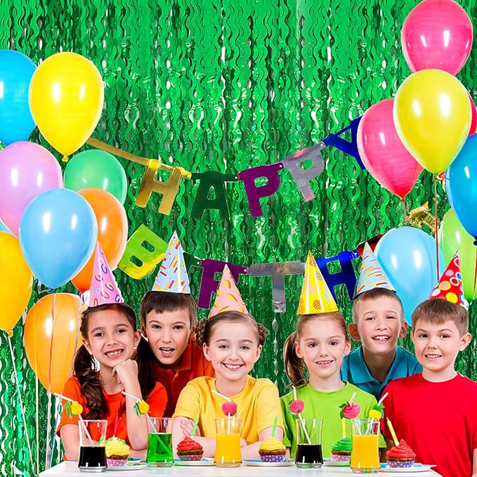Green Tinsel Foil Fringe Curtains Wavy Backdrop - Image 4