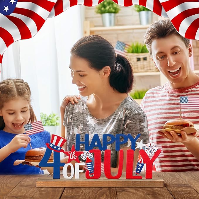 Happy 4th of July/Patriotic Metal Sign Rustic Table Decor Holiday Tiered Tray - Image 4