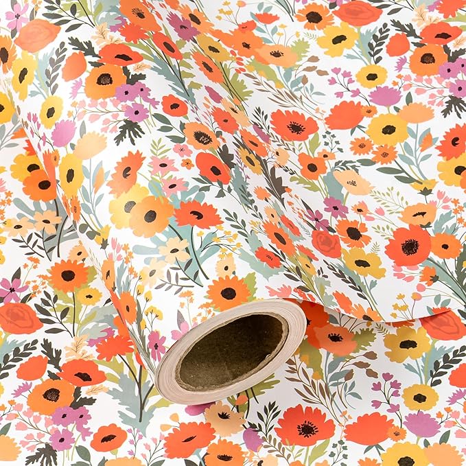 WRAPAHOLIC Kraft Floral Wrapping Paper Roll by WRAPAHOLIC