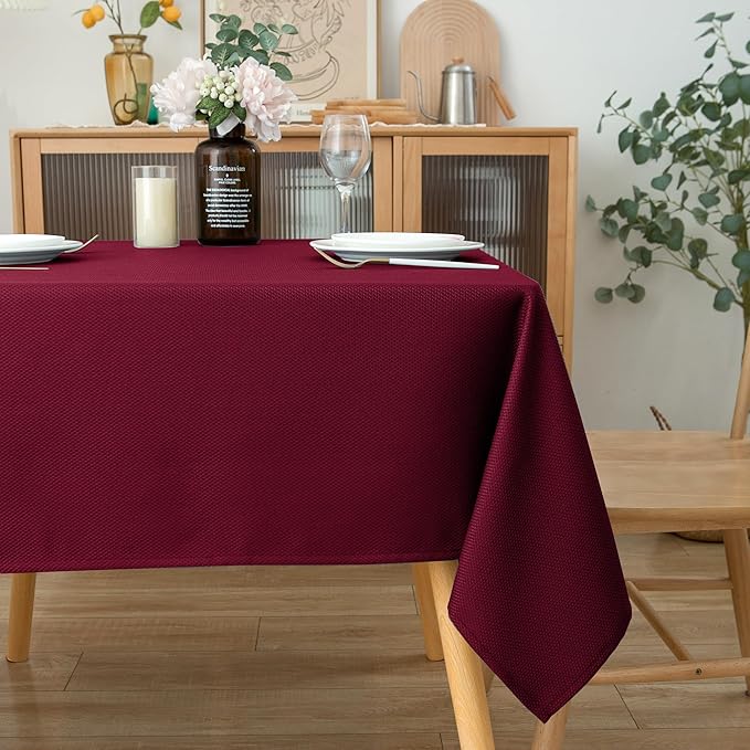 Biscaynebay Textured Fabric Christmas Square Tablecloths 54x54 Inches, Burgundy - Image 7