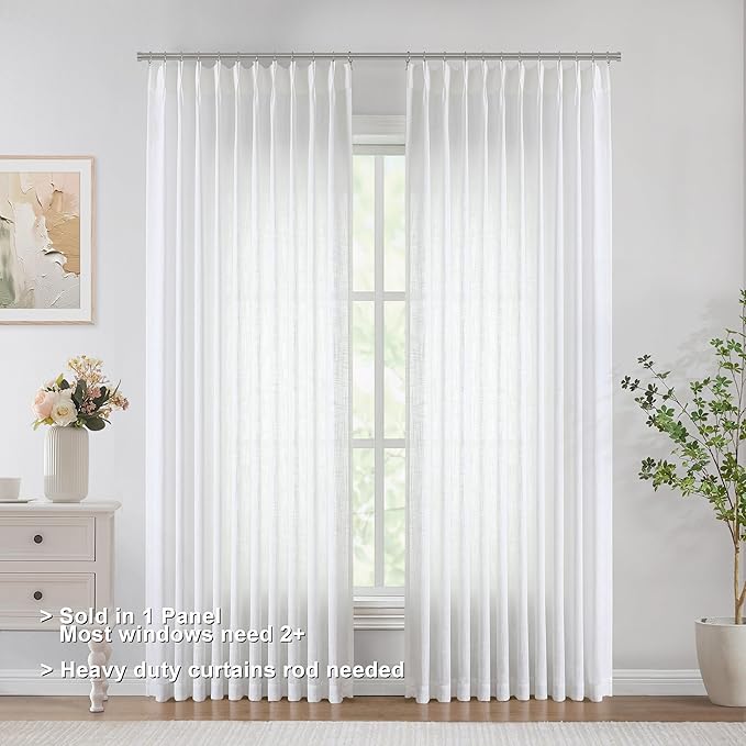 Vision Home White Pinch Pleated Semi Sheer Curtains Textured Light Filtering - Image 2