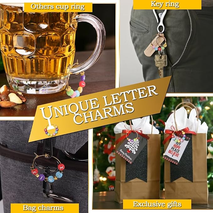 60 Sets DIY Wine Glass Charms – 780 Letter Beads 120 Gold Beads 60 Charm Rings - Image 7
