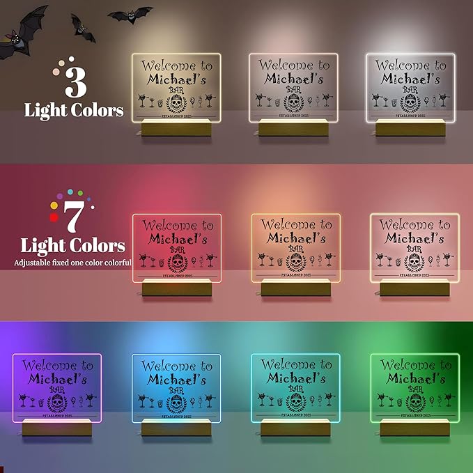 Personalized Bar Gifts for HOME BAR, Custom Name Date Acrylic Light Up Signs - Image 5