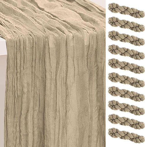 10 Pack Khaki Cheesecloth Table Runner 35x120 Inch 10Ft Rustic Gauze Cheese by SuBleer