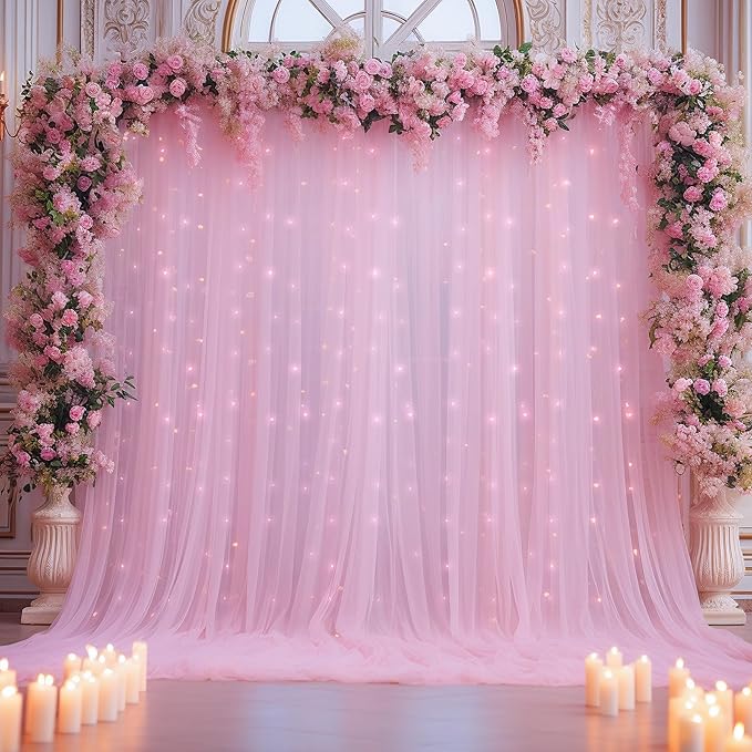 10x10ft Baby Pink Tulle Backdrop Curtain - Image 3