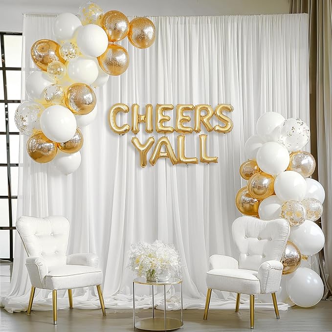 10ft x 10ft Cream White Backdrop Curtains, Wrinkle-Free Sheer Chiffon Fabric - Image 5