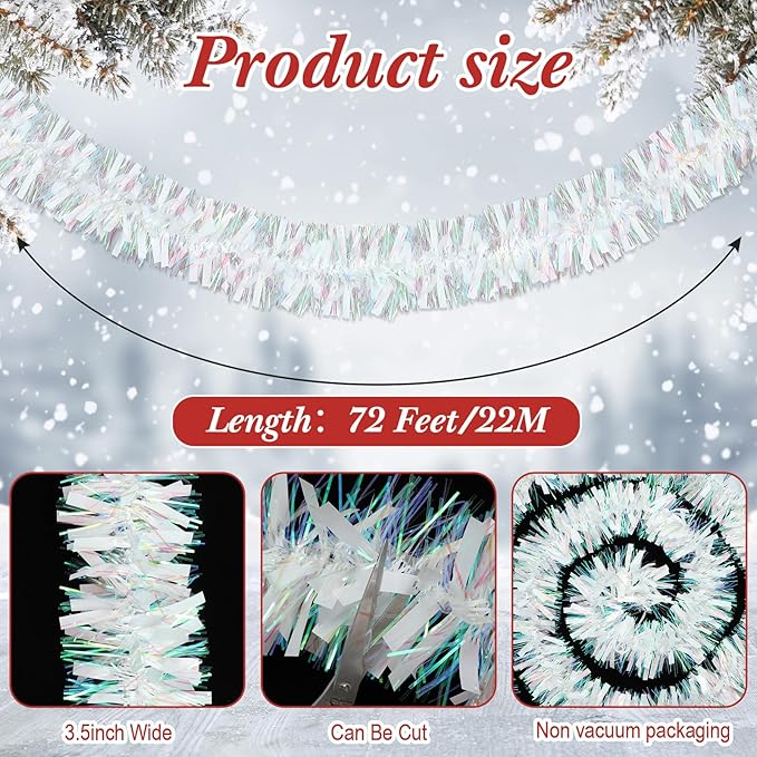 72 Feet Christmas Tinsel Garland Shiny Metallic Tinsel Twist Garland Streamers - Image 3