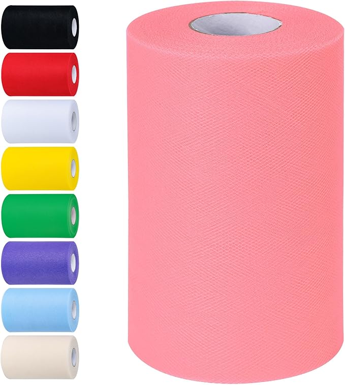 Peachy Tulle Fabric Rolls 6 Inch by 100 Yards Tulle Roll Spool Fabric by Unknown