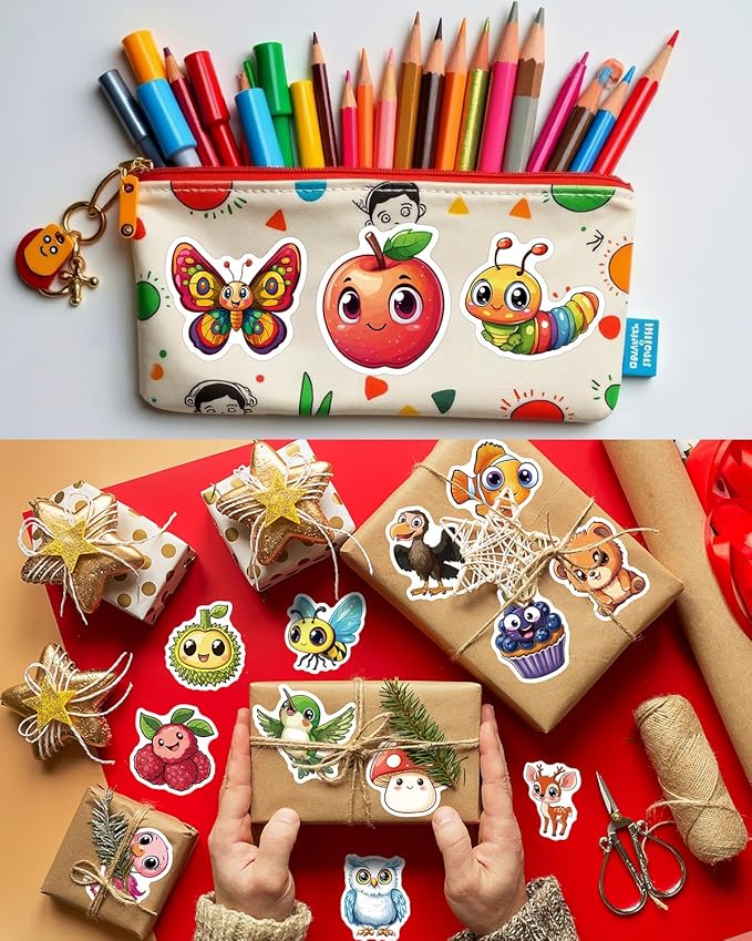 JCFIRE 200PCS Stickers for Kids, Waterproof Cute Mixed Animal Food Vinyl - Image 5