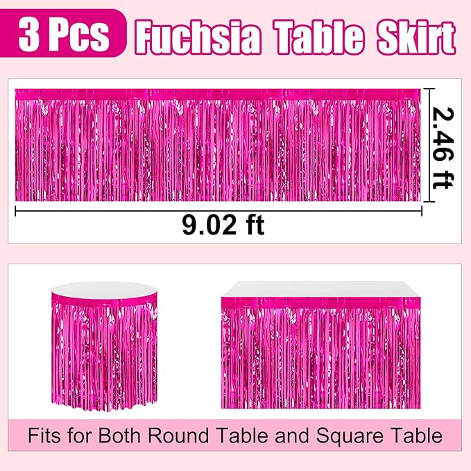 3 Pack 29 x108 Inch Rose Red Foil Fringe Table Skirts Metallic Banner - Image 2