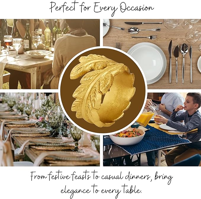 Gold Leaf Napkin Rings Set of 12 - Image 6