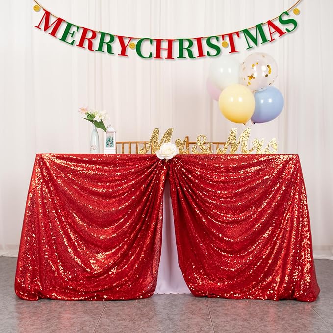 ShinyBeauty Red Table Cloths for Christmas 2 Packs, 72X72 Inch Sequin - Image 2