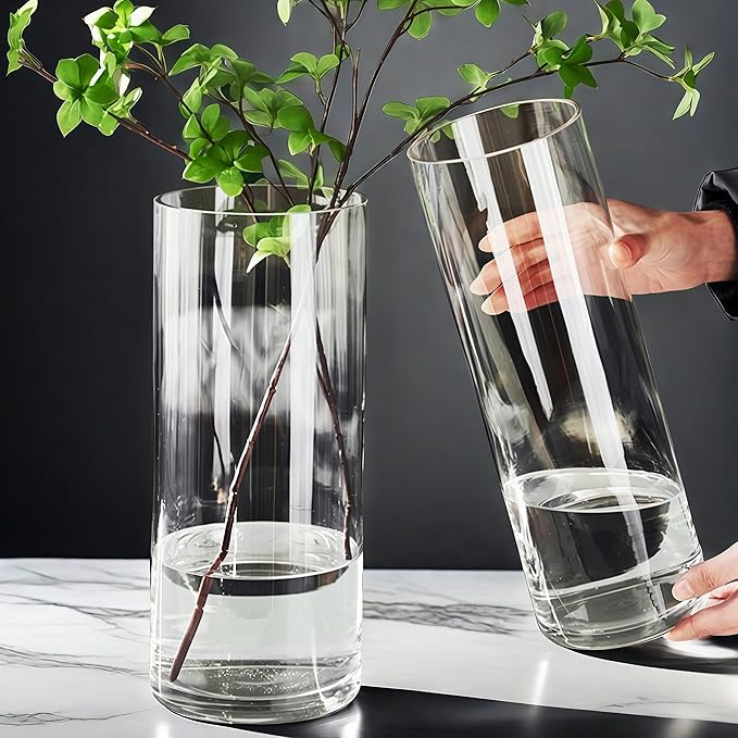 2 Acrylic Cylinder Clear Vase for Centerpieces, Tall Large Unbreakable Plastic by Unknown
