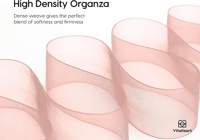 Vitalizart Pink Organza Ribbon 1.5" x 30 Yd Rose Gold Sheer Ribbons - Image 3