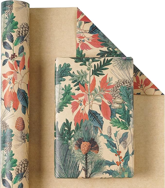 RUSPEPA Kraft Christmas Wrapping Paper Roll, Mini Roll, Watercolor Winter - Image 2