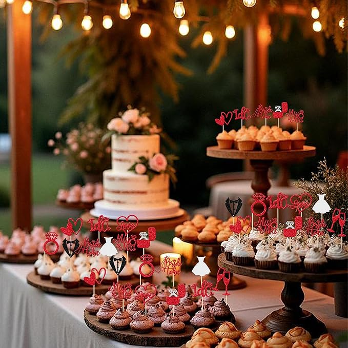 30 PCS Bride to Be Cupcake Toppers Glitter Miss to Mrs I Do Love Heart Ring - Image 6