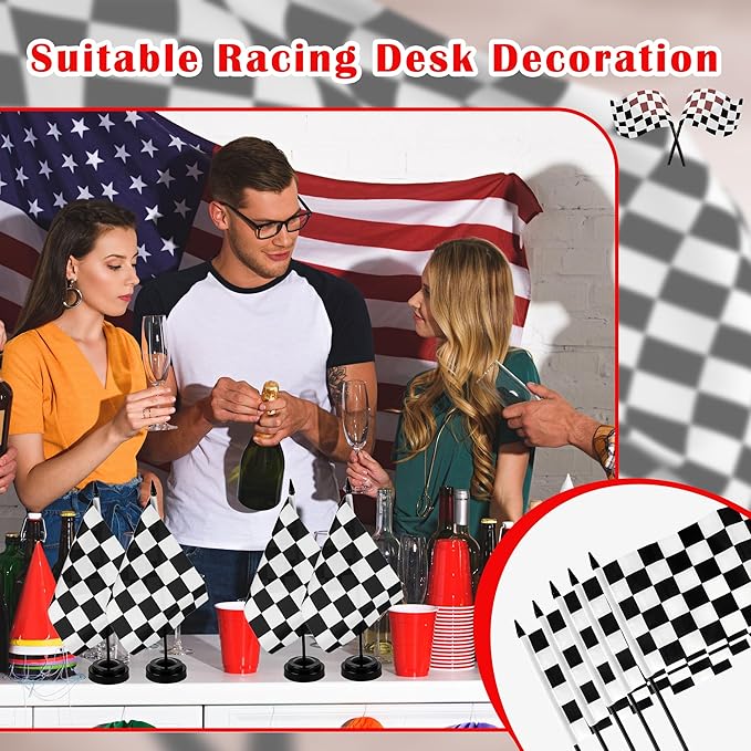 28 Pcs Black and White Checkered Racing Stick Flag Mini Race Car Office Table - Image 6