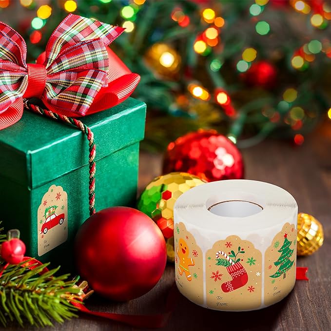 Zonon 720 Pieces Self Adhesive Christmas Gift Tag Xmas Kraft Name Tags Natural - Image 4