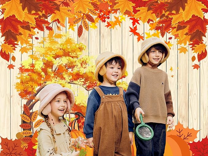 QGHOT Fall Tapestry Wall Hanging Autumn Photo Backdrop Rustic Orange Wood - Image 2