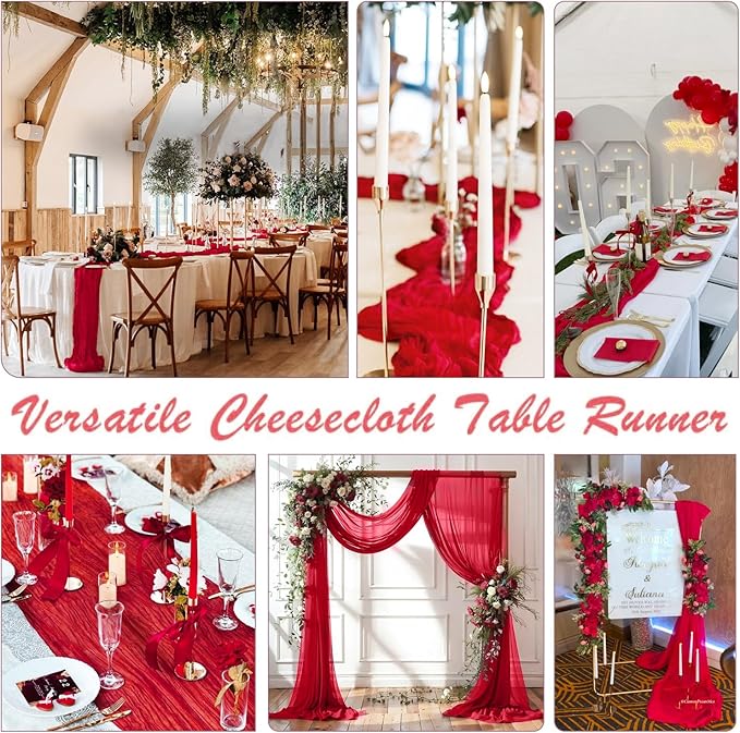 3 Pack Red Cheesecloth Table Runner Gauze Christmas Table Runner 35x120 Inch - Image 5