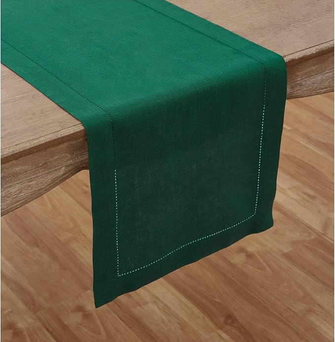 Solino Home Linen Rainforest Green Hemstitch Table Runner 48 Inches - Image 2