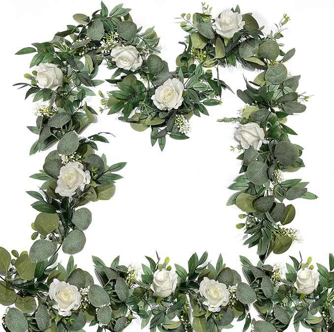 2 Pack 13Ft Artificial Eucalyptus Flower Garland by Grandeal