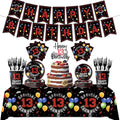 123pcs 13th Red and Black Party Decorations, Happy Birthday Banner Flags Paper by Egami