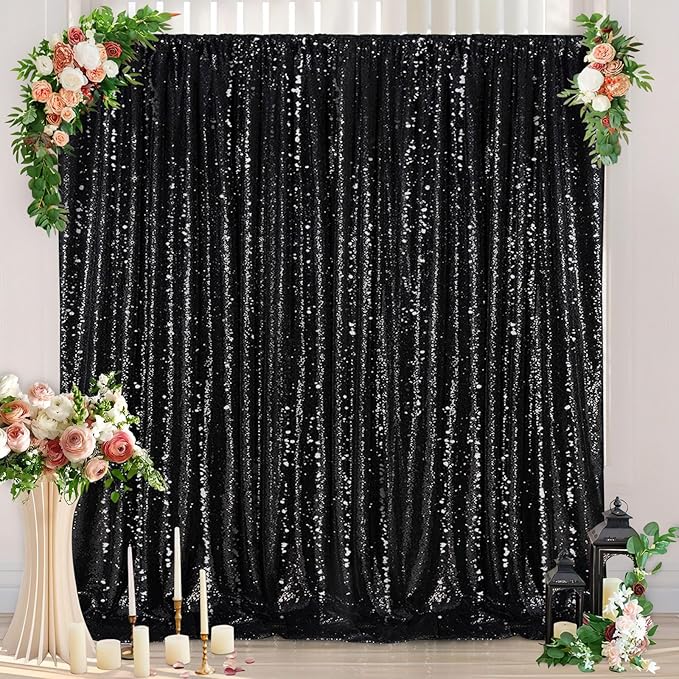 Black Sequin Backdrop 8ft x 8ft Glitter Photo Booth Black Backdrop Curtains - Image 5