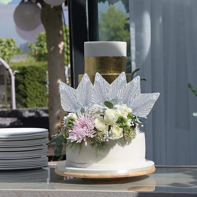Gyufise 6Pcs Paper Palm Fan Cake Topper Palm Leaf Fan Cake Pick - Image 6