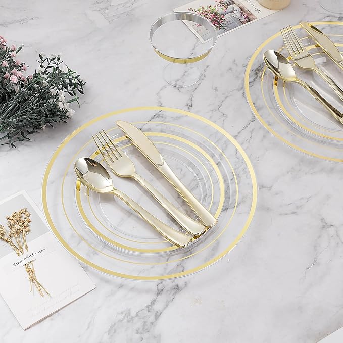 BESTVIP 300PCS Plastic Dinnerware Set, Anniversary, Includes: Dinner Plates - Image 6