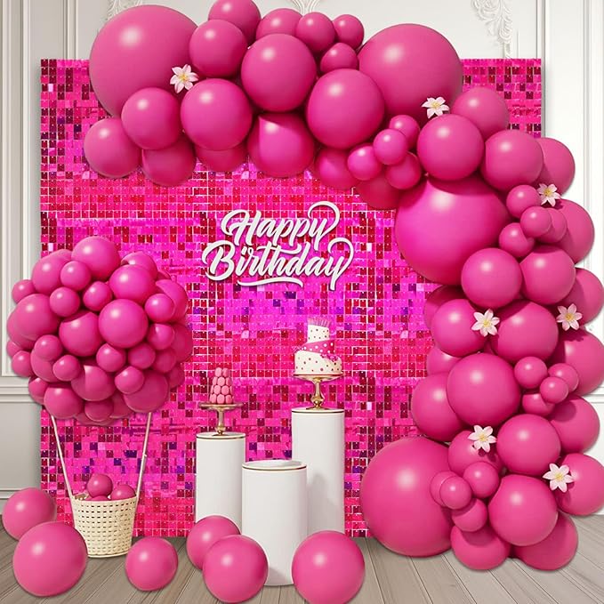 24PCS Fuchsia Shimmer Wall Backdrop, Laser Square Sequin Photo Backdrops Panel by ZEBMOON