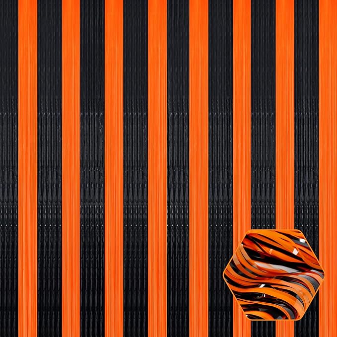 6 Pack Black Orange Foil Fringe Curtain Backdrop, 3.28Ft x 8.2Ft Metallic by Ferwzsr