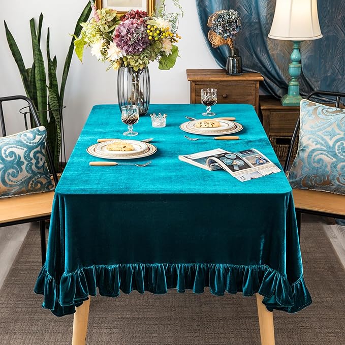 Velvet Tablecloth Luxurious Solid Rectangle Table Cloth, Oblong Retro Farmhouse - Image 4