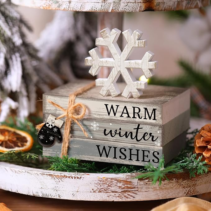4 Pcs Winter Christmas Decor Winter Table Decorations Christmas Tiered Tray - Image 3