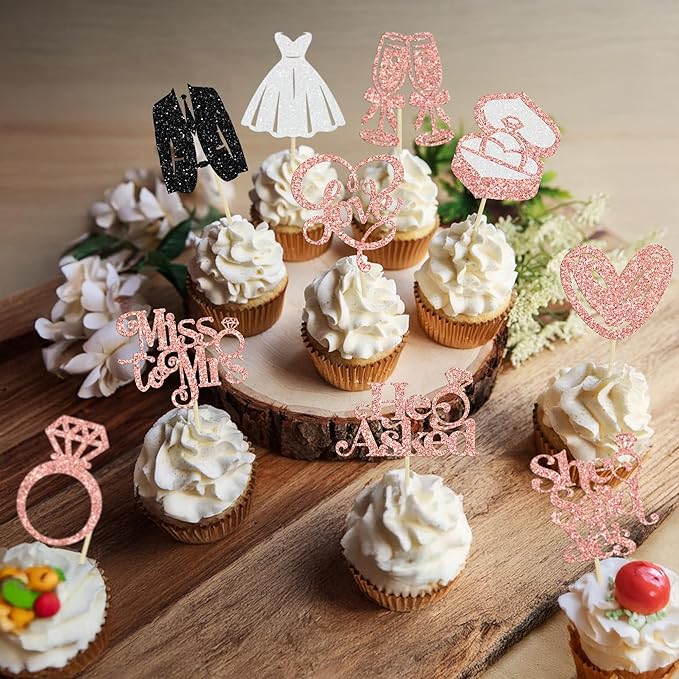 Gyufise 30Pcs She Said Yes Cupcake Toppers Glitter Diamond Ring I Do Love - Image 7