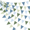 32Ft Blue Green Party Decorations Dusty Blue Sage Green Gingham Fabric Triangle by pinkblume