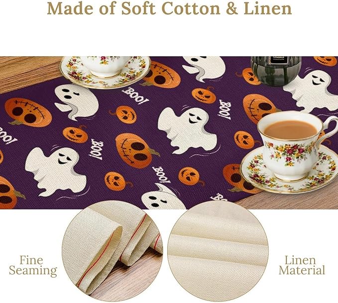 Halloween Table Runner, Ghost Pumpkin Halloween Table Runner - Image 5