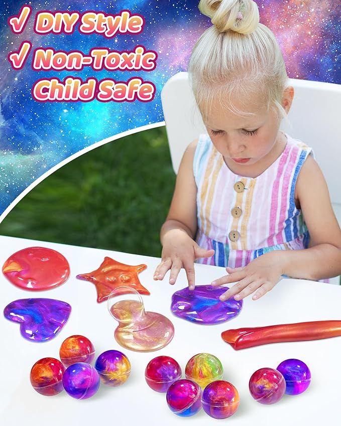 Kidfic 24 Pack Galaxy Slime Party Favors, Non-Sticky, Stress Relief Treasure - Image 4