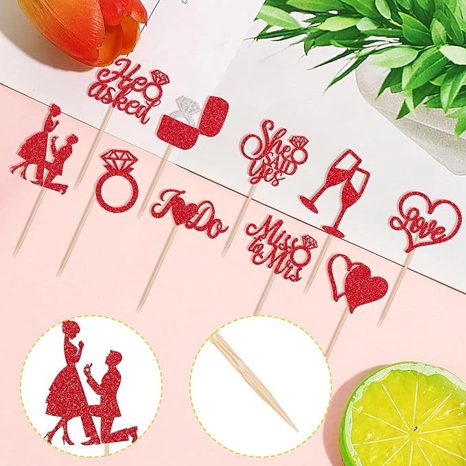 30 PCS He Asked She Said Yes Cupcake Toppers Glitter Engagement Cupcake Toppers - Image 3