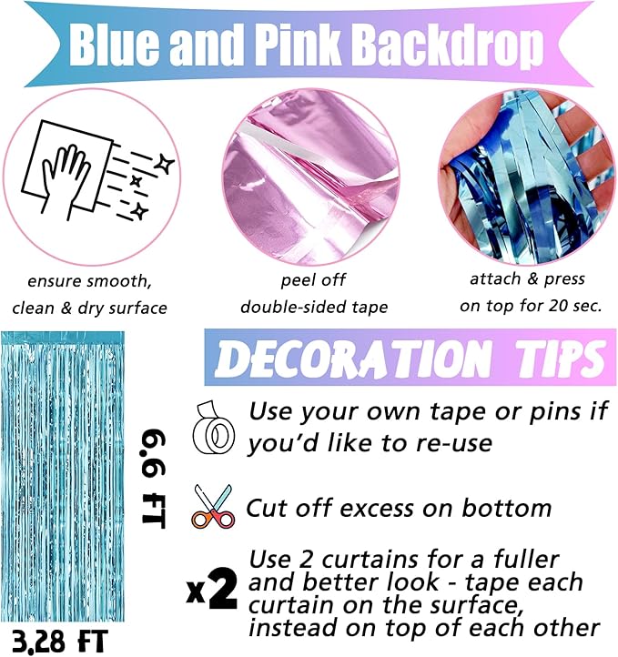 4 Pack 3.2Ft x 6.6Ft Pink Blue Fringe Curtain Backdrop, Metallic Tinsel Foil - Image 2