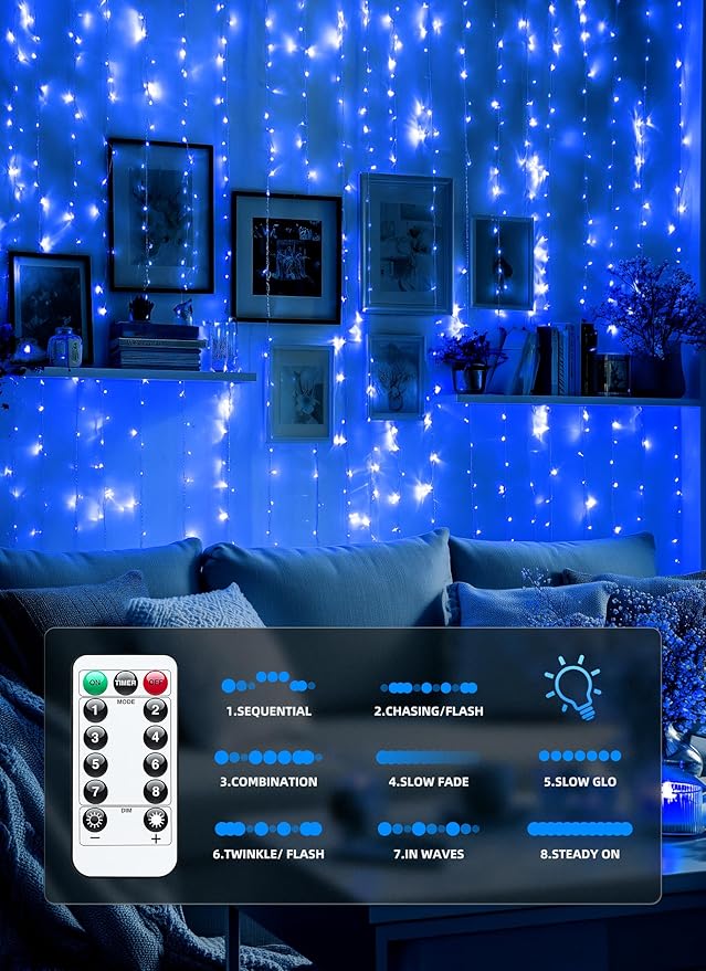 Brightown 300 LED Fairy Curtain Lights, 9.8ft x 9.8ft Curtain String Lights - Image 5
