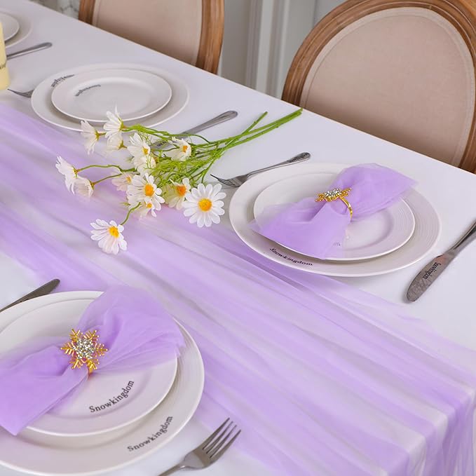 Snowkingdom Lavender Lilac Purple Table Runner, 10FT Light Purple Gauze Sheer by Snowkingdom