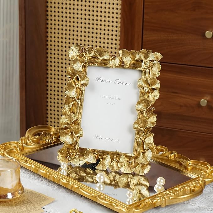 Cuspin Gold Picture Frame 4x6 Vintage Gold Frames, Ornate Leaf Textured - Image 2