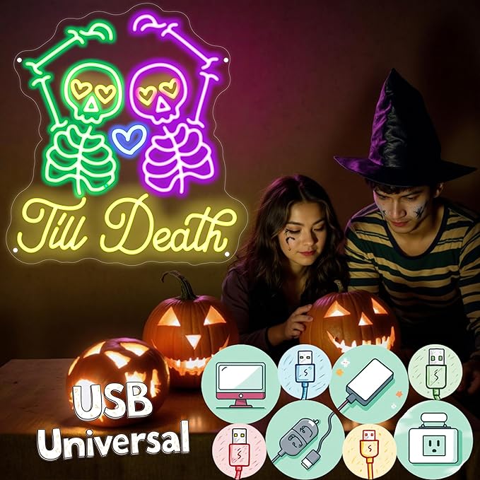 Skull Till Death Neon Sign, Halloween Wall Sign, Horror Decor Wall Skull Neon - Image 5