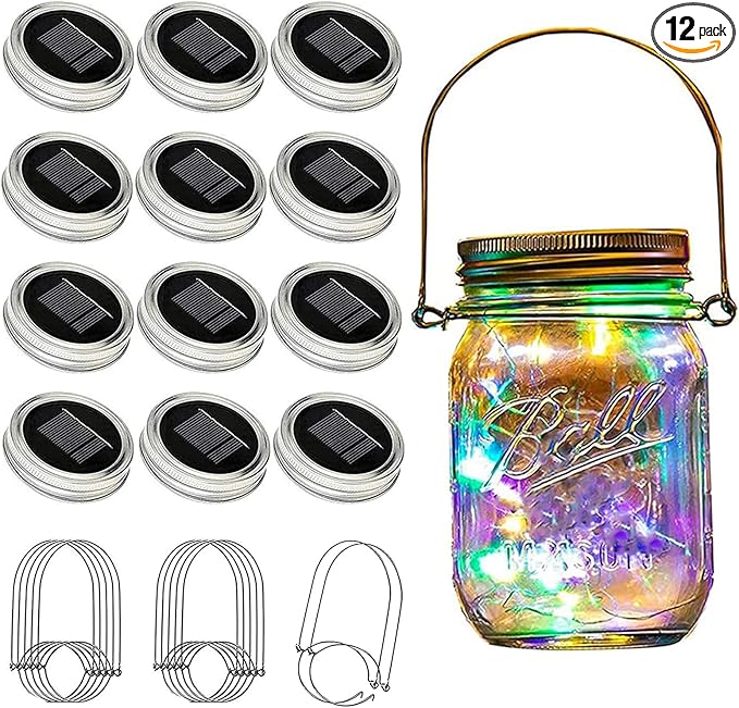 VOOKRY 12 Pack Solar Mason Jar Lights, 30 LED Mason Jar Lids Waterproof Firefly by VOOKRY