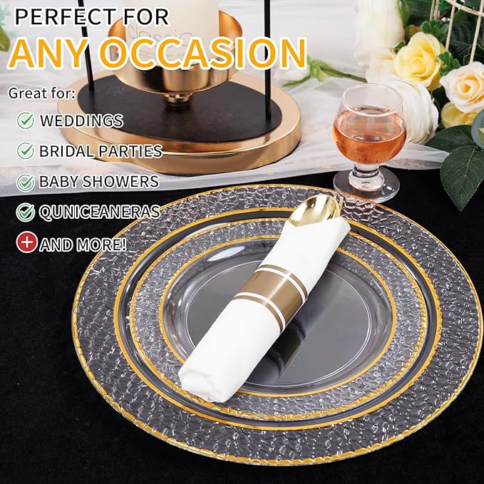 50Guests Pre Rolled Gold Plastic Silverware Sets - Image 5