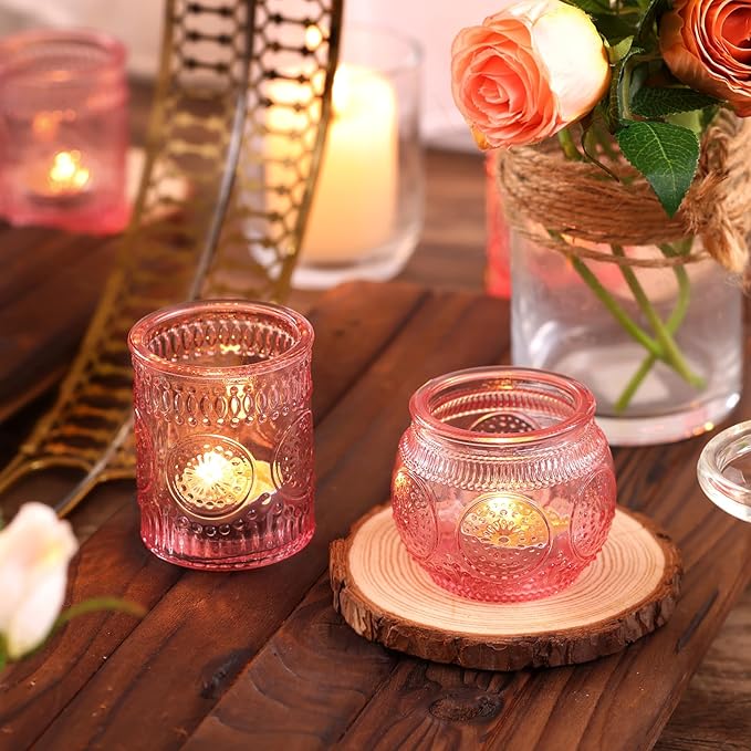 DARJEN 24Pcs Pink Votive Candle Holders- Glass Candle Holders Bulk - Image 6