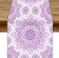 Purple Pink Mandala Table Runner, Traditional Indian Boho Mandala Flowers Print by JanJCurt