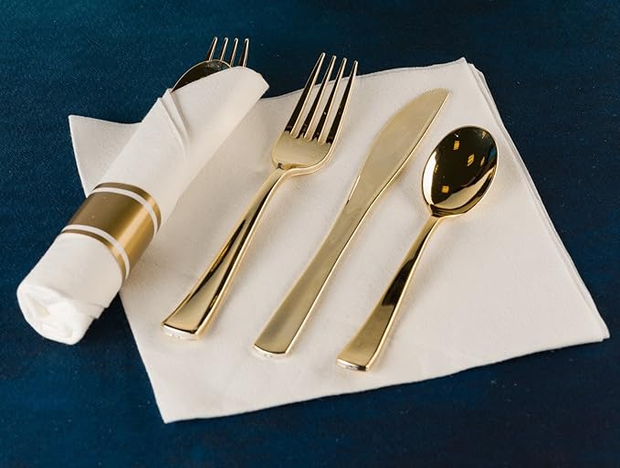 Gold Plastic Silverware Set, Extra Heavy Duty Flatware, Disposable Cutlery - Image 11