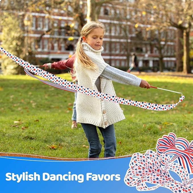 20 Pack Ribbon Dancer Wands for Patriotic Party Favors Supplies, Dancing Ribbon - Image 6
